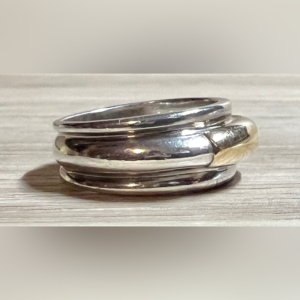 Vintage Designer Ilias Lalaounis Sterling Silver & 14K Gold Band Ring, Size 6.5 - Picture 6 of 11